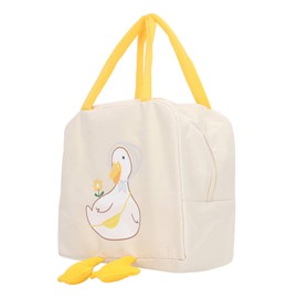 Lunch Bag Cartoon Duck Pattern Waterproof Zipper Closure Sturdy Handle Food Lunch Container Cream Colored