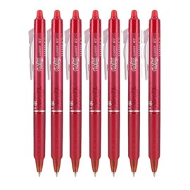 Pilot Frixion Clicker Retractable Erasable Gel Pens Fine Point (.7mm) Red Ink 7-pk; Bundle with Plastic Reusable Pouch