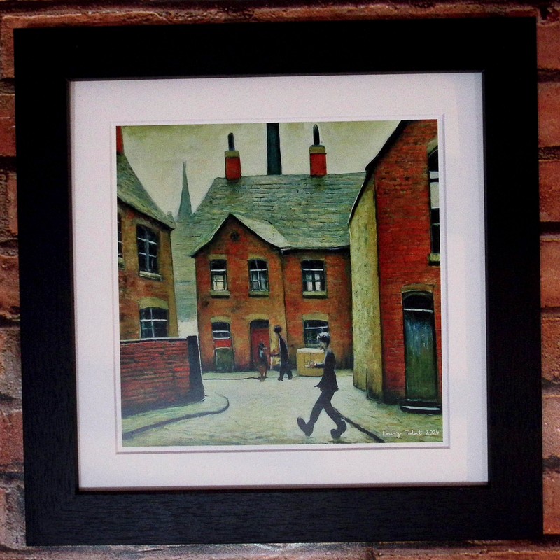 Greetingles Lowry-Style 12"/31cm Square Framed Print. Beautiful Black Ash Frame