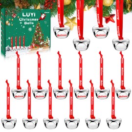 12 Sets Christmas Bells Ornaments, Christmas Believe Bells Bulk Polar Express Decorations Xmas Party Gifts Favors Silver Sleigh Jingle Bells for Christmas Tree Home Decoration(1.6 Inch)