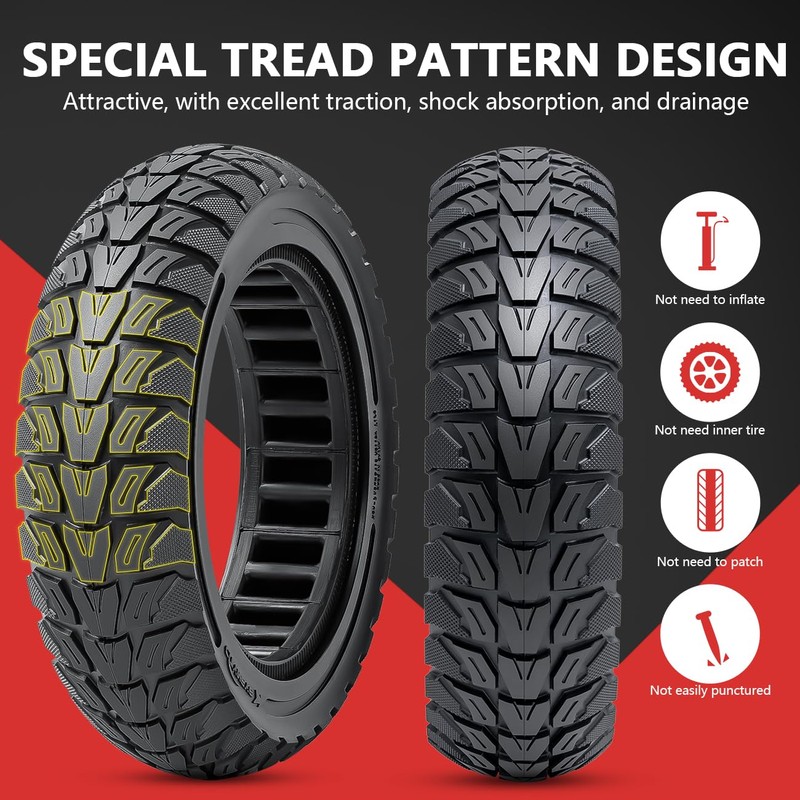 PaoWin 2 PCS 9.5x2.5-6.1 Solid Scooter Tires, 9.5x2.50 Off-Road Tire,