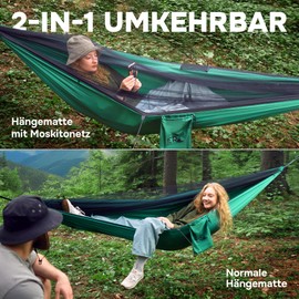 Hängematte Outdoor Mit Moskitonetz - Ultraleicht Feldbett 2 Personen - Schnelltrocknend - Atmungsaktiv - Tragbare Reisehängematte Bis 200kg Belastbar - Camping Zubehör - Hängematten Тravel - Grün