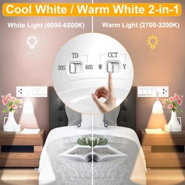 Pulazon 3W Timeable Cool/Warm White 2-in-1 Plug in Motion Sensor Light, Infrared Motion-Activated LED Motion Sensor Plug in Light for AC Outlet,360° Rotating Motion Sensor Garage Light(White Lid)