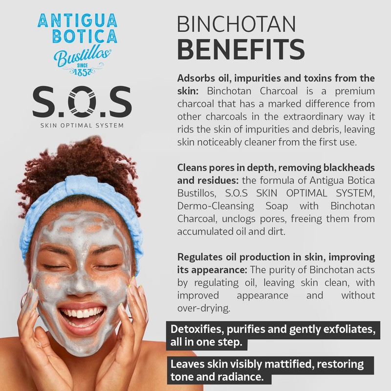 ANTIGUA BOTICA, S.O.S SKIN OPTIMAL SYSTEM, Binchotan Charcoal Facial Soap|