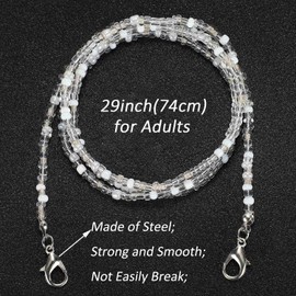 YAKRUNA 5 Pack Beaded Face Mask Chain Lanyards for Women and Adults, Eyeglass Chains Holder Strap Around Neck with 10 Free Eye glass Loops