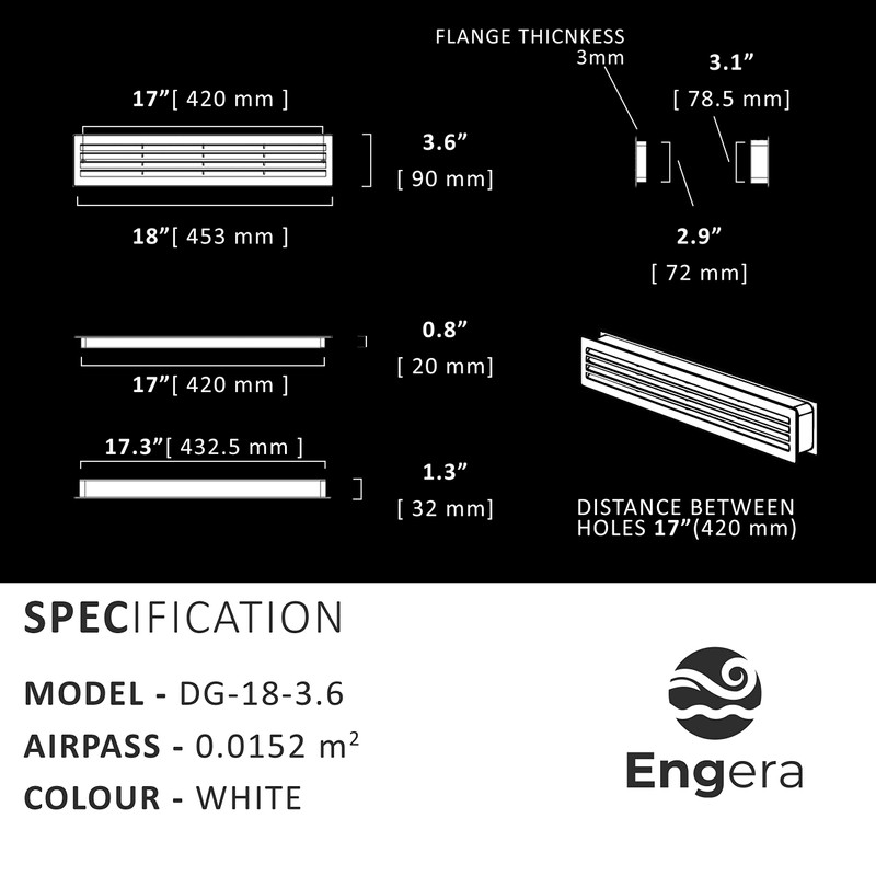 Engera Bathroom Door Air Vent Grille Two Sided Ventilation Cover