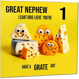 1st Great Nephew Birthday Card - Cheese Pun Funny Great Nephews Birthday Card for 1 Year old Kids Baby One, first