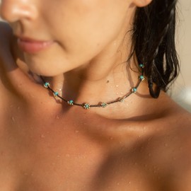 Made by Nami Surfer Halskette mit Perlen Damen & Mädchen - Handmade Festival & Strand Accessoires - Goa Hippie Hals-Kette Handgemacht - Damen-Halsband Bunt Orientalisch (Turquoise Beads)