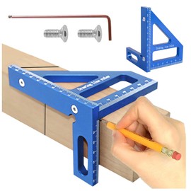 3D Multi Angle Measuring Ruler, 45° & 90° Degree Triangle Layout Scriber, Aluminum Alloy Miter Triangle Ruler Woodworking Measuring Tools, Woodworking Square Protractor for Engineer Carpenter (Blue)