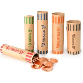 L LIKED 105 Assorted Preformed Coin Wrappers 21 Quarters, 21 Pennies, 21 Nickels 21 Dimes and 21 Dollars (105 pcs)