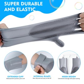 Forliver Silicone Dish Washing Cleaning Sponge Gloves, Dog Care, Silicone Reusable Rubber Brush Scrubber Gloves for Pet Grooming Bathing, Car Washing. 1 Pair (13.6" Large)