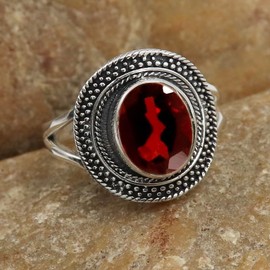 SILVERTROVE Granat-Edelstein- Sterling silber Band Ring für Männer und Frauen in allen Größen Schmuck CRG1085AB1_(47 (15.0))