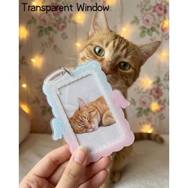 Angel Wing Photocard Holder | Clear Display for Kpop Photo Cards, ID Badges, Bus Cards, and Credit Cards | Portable Acrylic Protective Sleeve with Keychain (Red Black)