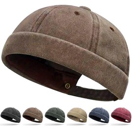 Initlove Docker Hat for Men Vintage Brimless Sailor Hat Beanie Cap Coffee
