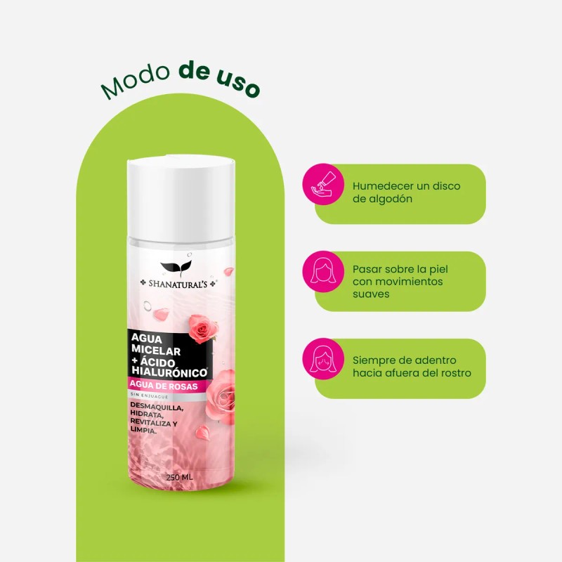 Agua Micelar + Ácido Hialurónico Agua De Rosas 250ml