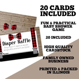 Amanda Creation Little Man Bow Tie Buffalo Plaid Suspenders Diaper Raffle Tickets for Boy Baby Showers, 20 2" X 3” Double Sided Inserts, Bring a Pack of Diapers to Win Favors & Prizes