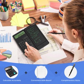 Scientific Calculator with Writing Tablet - 10-Digit Calculator Scientific Professional Calculators, School Desk Calculator with Drawing Pad & Pen for Students Teacher Office Engineer (Black)