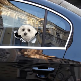 Car Sticker Maltese Sticker 18 cm (7.1 Inch) Maltese Car Sticker 3D Ripped Car Sticker Maltese Reflective Sticker Bumper Funny Decor Waterproof Sticker
