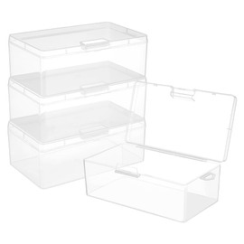 BENECREAT 4Pcs Rectangle Plastic Container Box, 6.3x3.5x2.4Inch Small Clear Storage Organizer with Lids for Beads, Jewelry, Small Craft Accessories Office Supplies