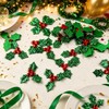 Christmas Holly Decorations, 3cm Green Holly Leaf, Red Berry