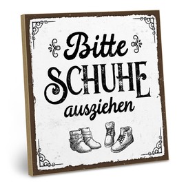 ARTFAVES® Wooden Sign with Saying - Bitte Schuhe ausziehen | Shabby Chic Vintage Sign | Decorative Gift for Home, Family | Size: 19 x 19 cm