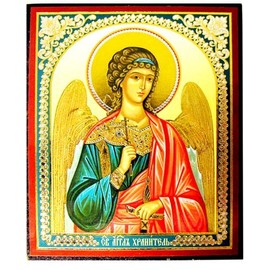 Guardian Angel Icon With Three Bar Cross Sword 3 Inch, Russian Christian Orthodox Catholic Icon