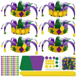 24 Set Mardi Gras Crown Craft Kits Carnival DIY Paper Hat Make Make Your Own Crown Mardi Gras Masquerade Holiday Party Accessory Favor Supplies Art Project Family Classroom Activities