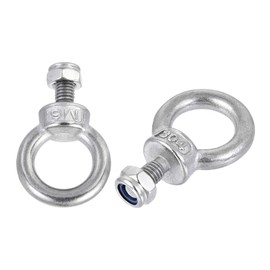 sourcing map Lifting Eye Bolt M6 x 12mm Male Thread with Hex Screw Nut for Hanging Securing Chain Wire Rope, 304 Stainless Steel, 2 Sets