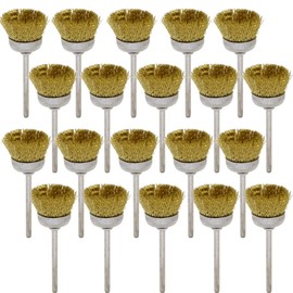 20PCS Brass Wire Brushes - Metal Rust Removal, Cleaning, and Polishing - 25mm Diameter, 1/8″ (3mm) Shaft - Removes Burrs, Dust, and Oxide Layer - Handles Rough Surfaces - Rotary Tool Accessories