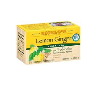 Bigelow Tea Lemon Ginger Plus Probiotics Herbal Tea Bags, 18 Count Box (Pack of 1) Caffeine Free Herbal Tea, 18 Tea Bags