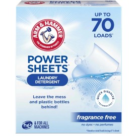 ARM & HAMMER Power Sheets Laundry Detergent, Fragrance Free 35 ct, up to 70 smal