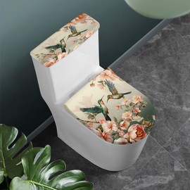 Vanideaoty Hummingbird Toilet Lid Tank Cover Floral Patterns for Toddlers Adults 2 Piece Bathroom Set