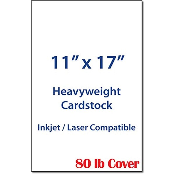 11" x 17" Cardstock Sheets for Inkjet or Laser Printers - 80lb Cover Matte Finish White - Tabloid Size Perfect for Flyers, Menu's, Posters, Covers - 50 Sheets