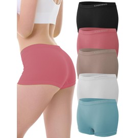 Channo Seamless Boyshort Underwear Women: Soft Stretchy Nylon Boxer Briefs, Comfy Fit Boyshort Panties for Daily Yoga, Multipack Classic 5 Pack, L