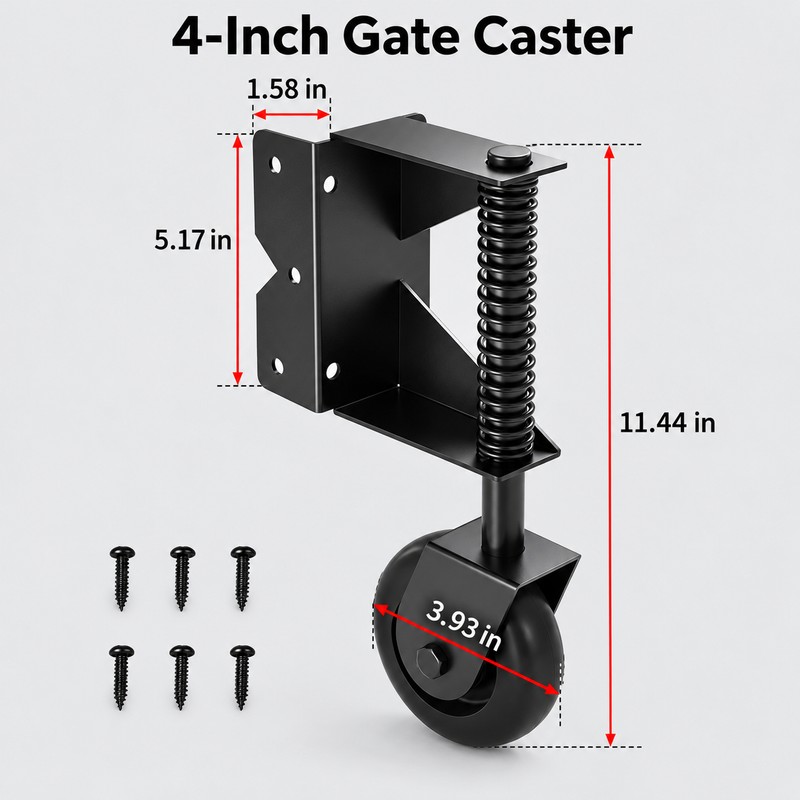 4-Inch Right-Side Spring-Loaded Gate Caster Wheel with 360° Swivel and