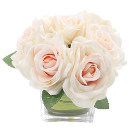 Fule Artificial Velvet Rose Flower Centerpiece Arrangement in vase for Home Wedding Decoration (Champagne)