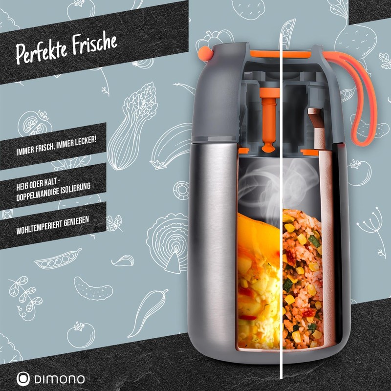 Dimono® Thermobehälter Warmhaltebehälter; Lunch-Box To-Go Lebensmittelbehälter Essensbehälter Speisegefäß aus Edelstahl