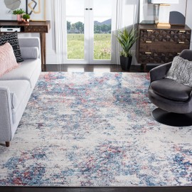 SAFAVIEH Brentwood Collection 9' Square Navy/Red BNT822N Modern Abstract Non-Shedding Living Room Bedroom Area Rug