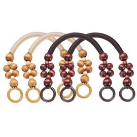 sourcing map 4Pcs Wooden Bead Nylon Purse Handle, Purse Handle Replacement for DIY Handmade Woven Bag Crochet Handbag Purse Making Supplies, Yellow/Brown