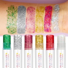 6 Colors Body Glitter Stick - Sparkling Gel Paint for Face,Body & Hair - Festival Makeup, Beauty Accessories for Party Carnival
