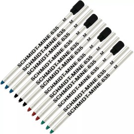 Schmidt 635 D1 Mine Ballpoint Refill-Green, Red, Black, Blue (Tip 0.7mm)-12 Pack