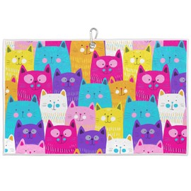 Colorful Painting Cat Golf Towel for Golf Bags with Clip 15 x 24 in Golf Sports Towel Absorbent Quick Drying Microfiber Golf Towels for Men Women Golf Accessory