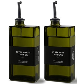 Green Glass Olive Oil Dispenser Bottle for Kitchen, UV-Blocking Oil and Vinegar Dispenser Set, Soy Sauce Dispenser, Coffee Syrup Bottles, Modern Kitchen Decor (Green, 16.9oz, 2pcs)
