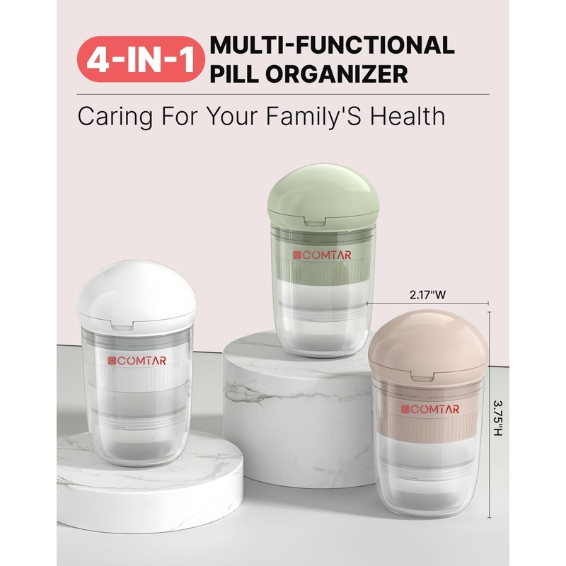 COMTAR 4-in-1 Pill Cutter with Crusher, Storage & Cups -