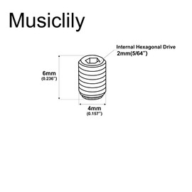 Musiclily Pro Metric M4x6mm Stainless Steel Hex Socket Set Screws Flat Point for Electric Guitar Bass Control Knobs, Nickel (Set of 10)