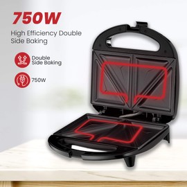 Lumme Sandwich Maker, Sandwich Toaster, Panini Press, Quesadilla Maker, Grilled Cheese, French Toast Press, Pizza Pockets Press, Indicator light, Omelet, White (Black)