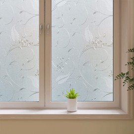 Frosted Privacy Glass Window Film, Vinyl Decorative Window Decals, Static Clings No-Glue Removable Window Film for Home Bathroom Living Room (17.5 x 157.4 inch)