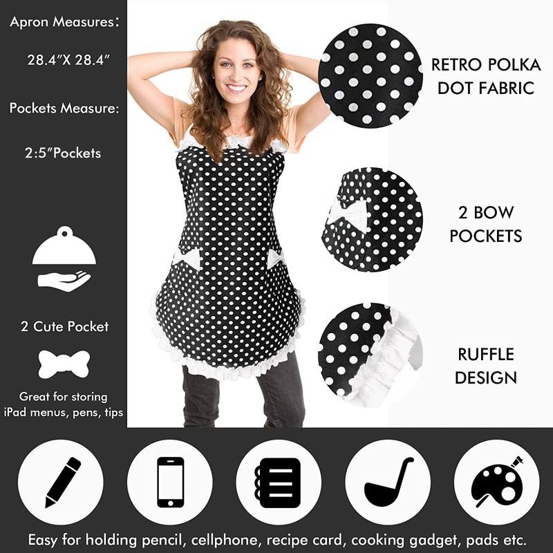 Aprons for Women with Pockets, Cute Adjustable Black Red Chef
