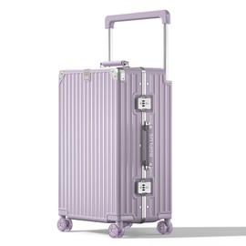 ROPLUS Aluminium Frame Checked-Luggage with Smooth Jelly Wheels, Hardside Zipperless Rolling Suitcase with TSA Lock (Purple, 24-Inch)