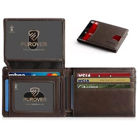 Carteras para Caballero,Billetera Slim para Hombre de Cuero con Protección RFID - 2 Ventanas de ID y Caja de Regalo | Cartera Delgada y Elegante para Seguridad y Comodidad Diaria (Marrón)